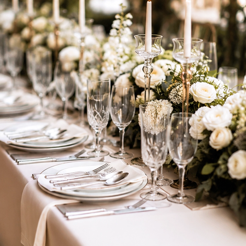 Aurora Stainless Silver Collection Flatware Set in event dining