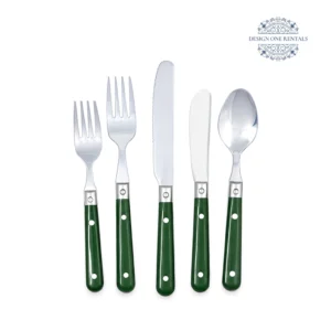 Complete The Esther Light Wood Collection flatware set with a finish on a white background, highlighting the light wood handle design and polished surfaces.