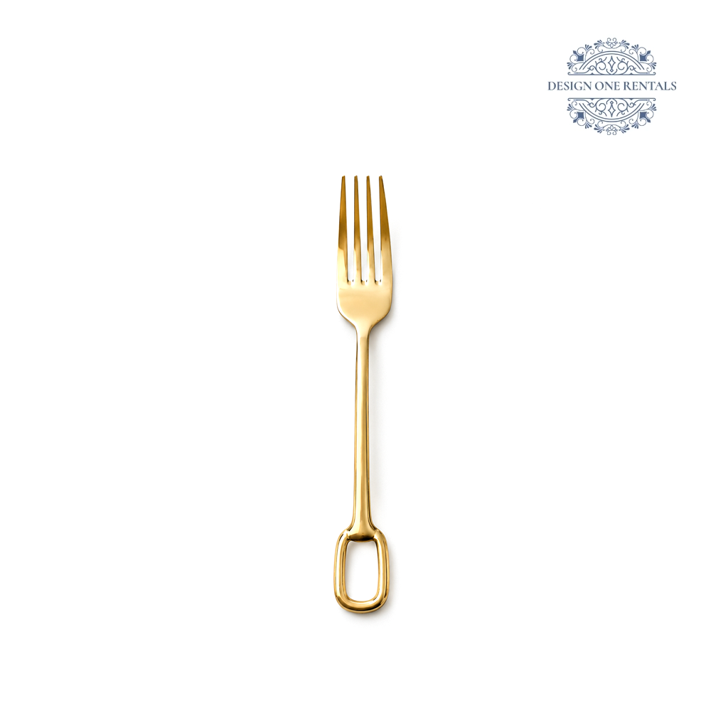 Parma Gold Collection dinner fork with a polished gold finish and sleek oval handle.