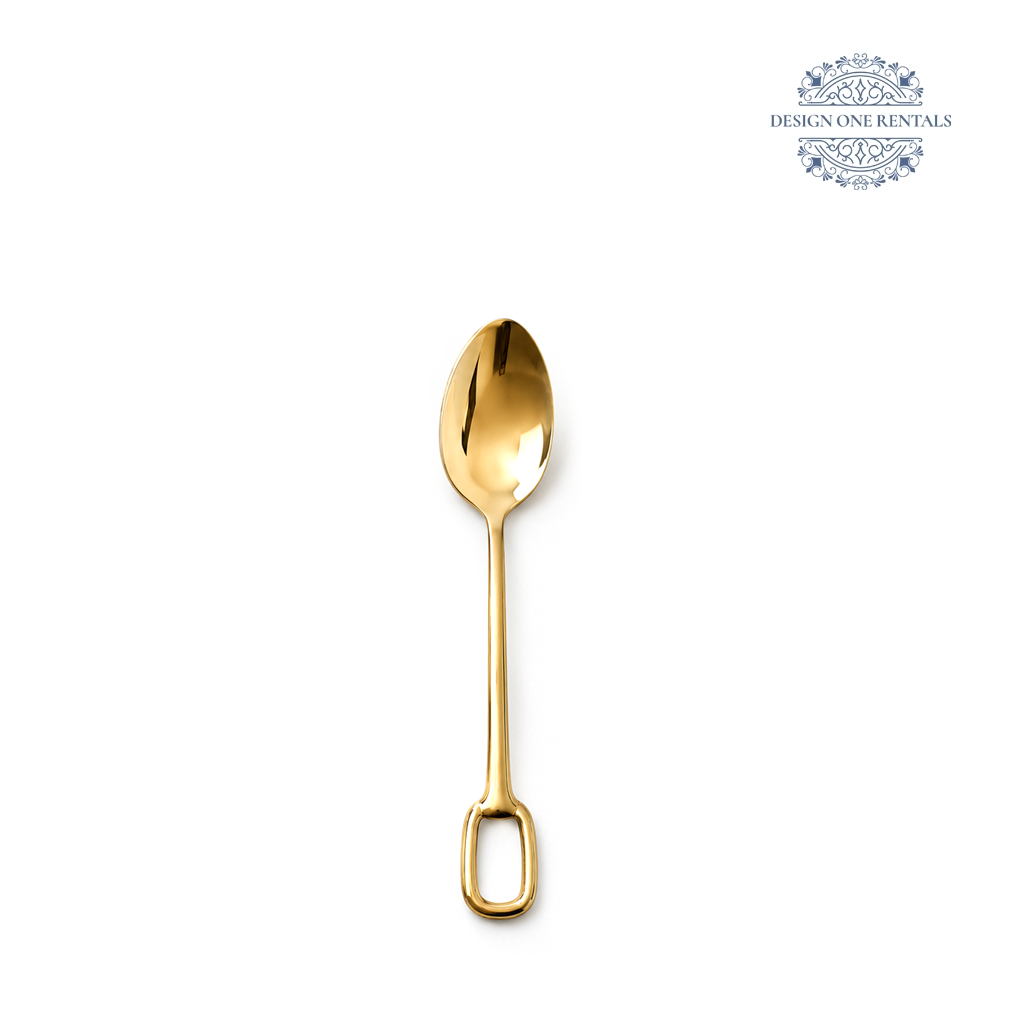 Parma Gold Collection teaspoon with a polished gold finish and contemporary oval handle.