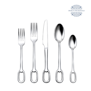 The Parma Silver Collection silver stainless steel flatware set displayed on a white background, showcasing the complete collection and vintage design.