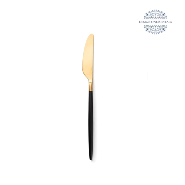 Two Tone Black and Champagne Gold Collection Dinner Knife in White background