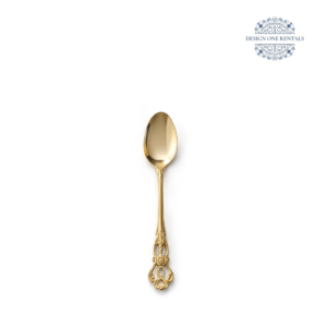 Valencia Gold Collection teaspoon with a polished gold finish and ornate decorative handle.