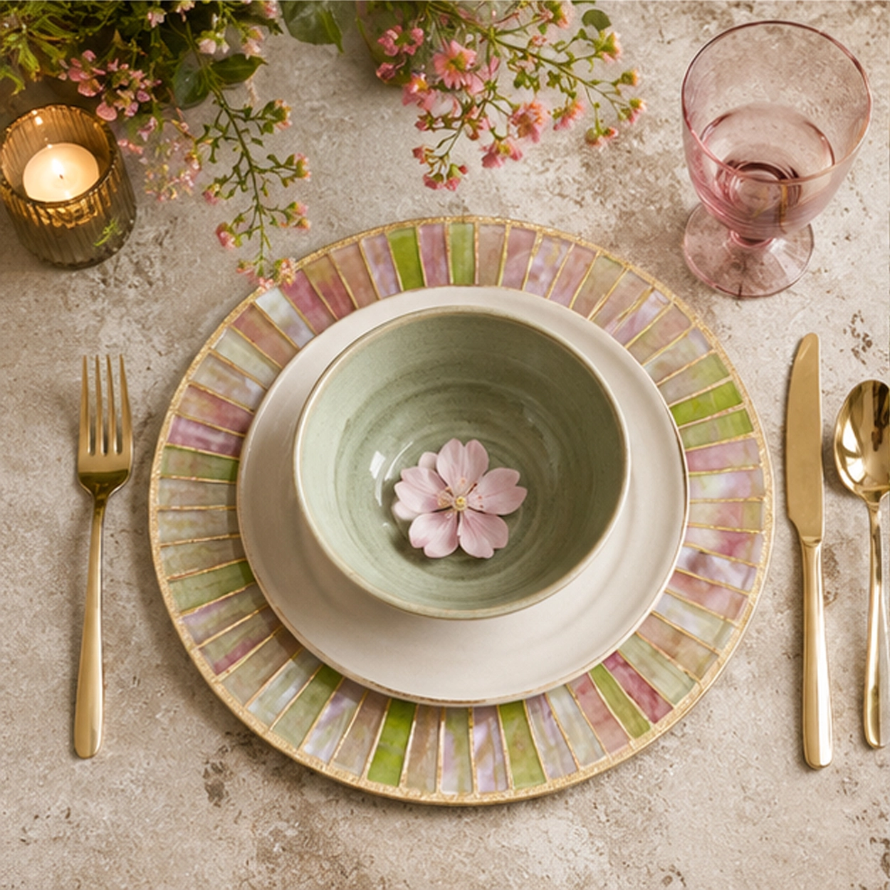 alabaster charger plate in elegant dining setting