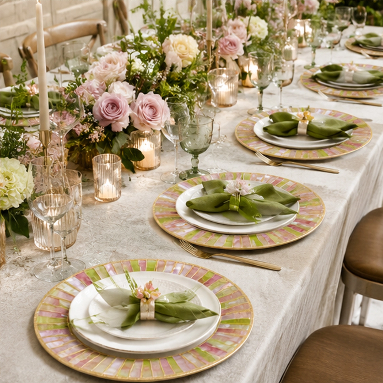 alabster charger plate in forla event tablescape