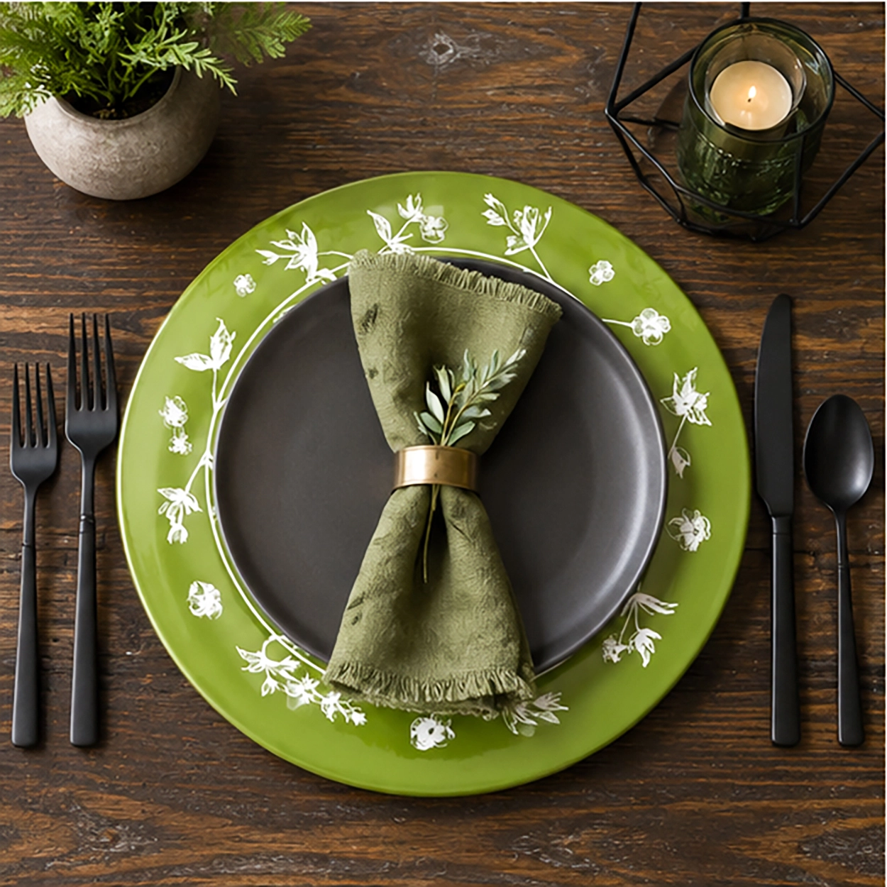 aria verde charger plate in fine dining setting