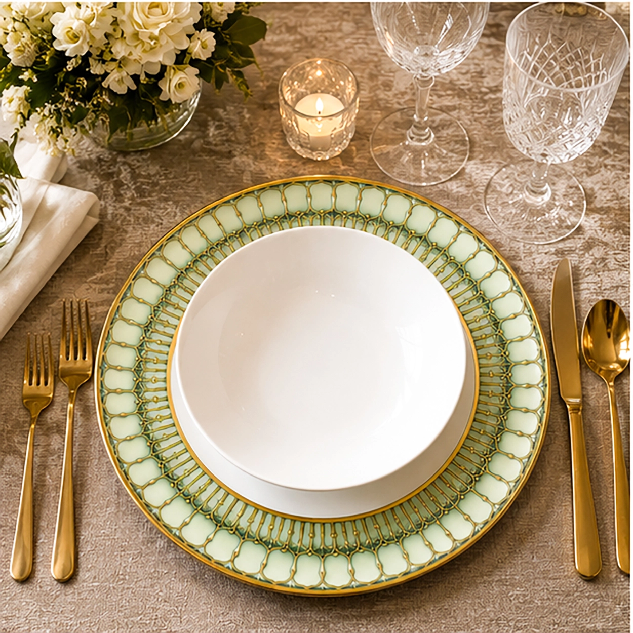 botanica charger in a fine dining setting