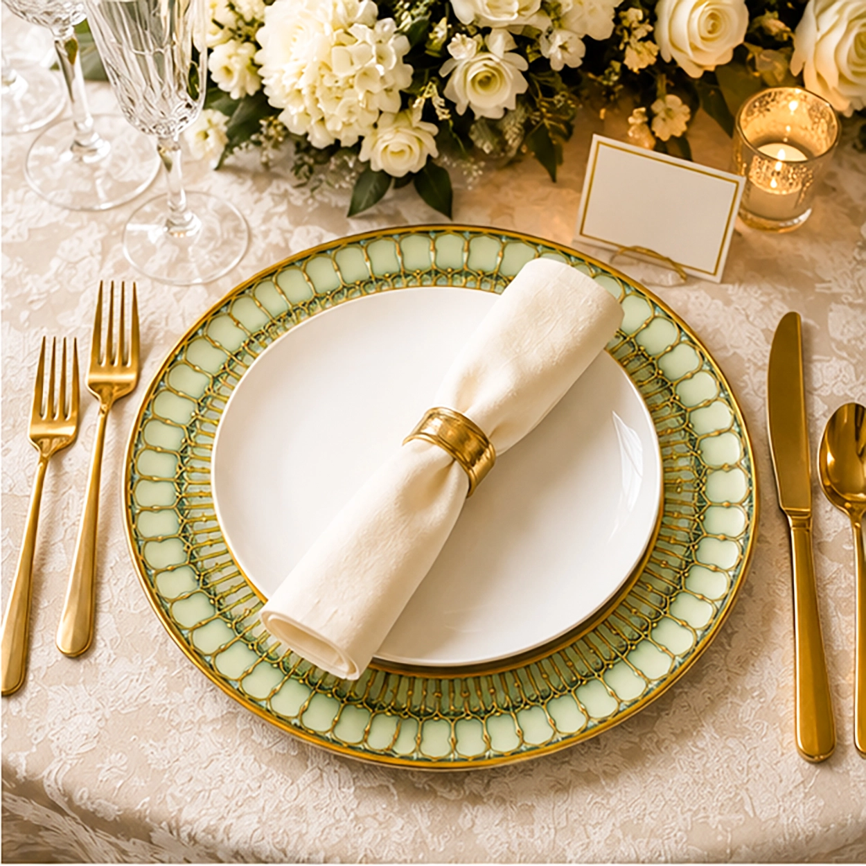 botanica charger plate in wedding reception tablescape