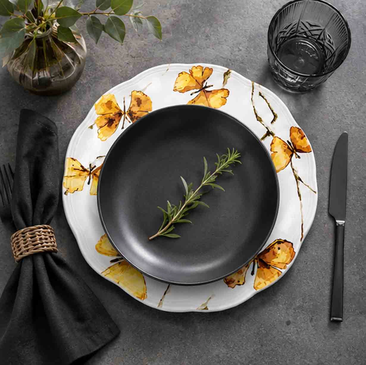 butterfly charger plate in fine dining setting