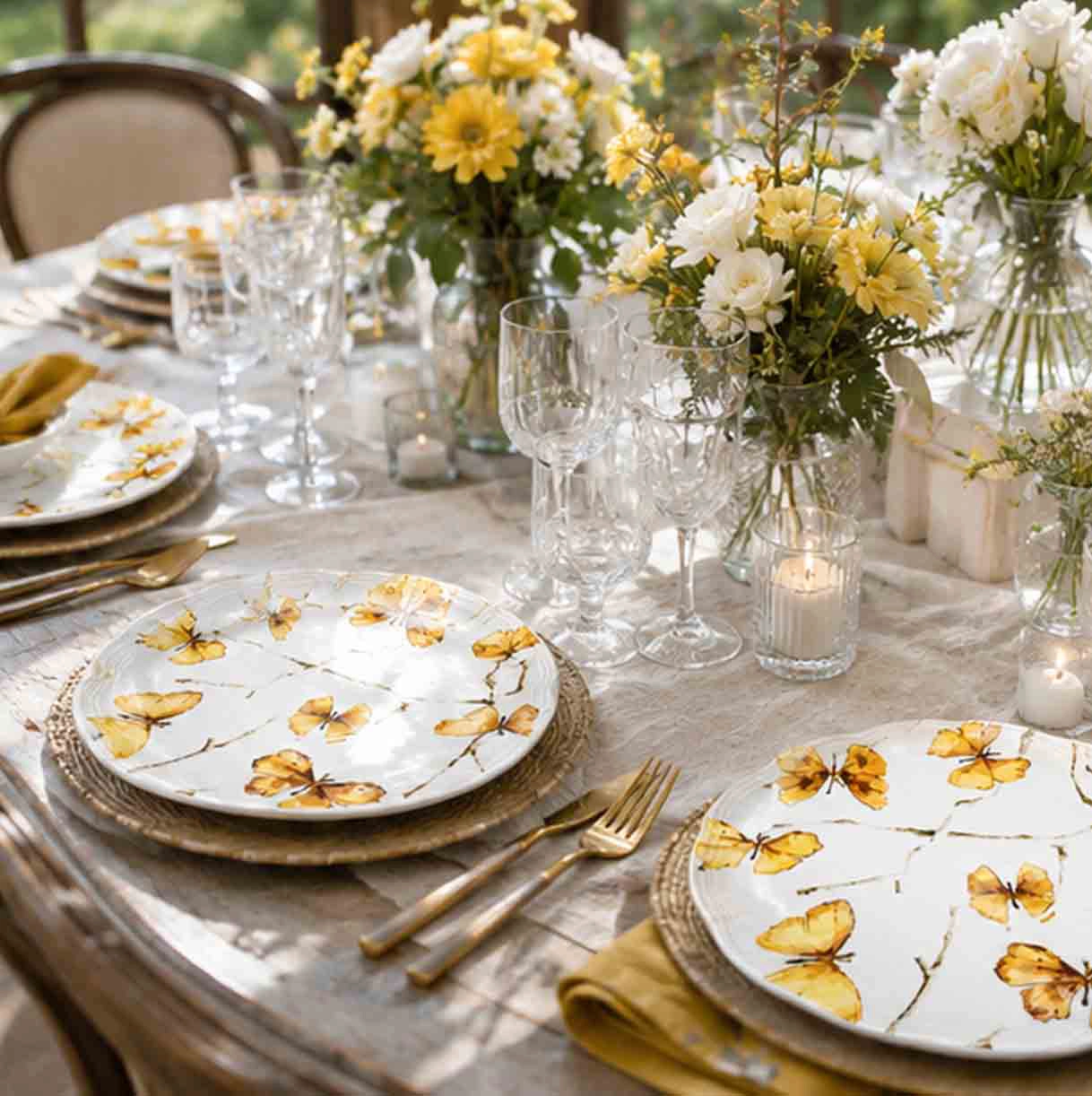 butterfly charger plate in formal event tablescape