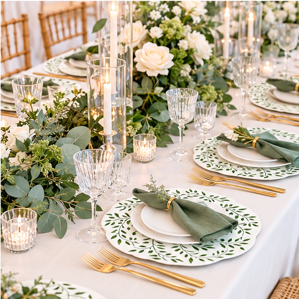 codi leaf sage green charger plate in a formal event tablescape