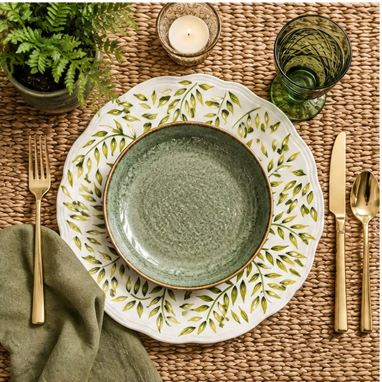 codi falling leaf charger plate in a fine dining setting