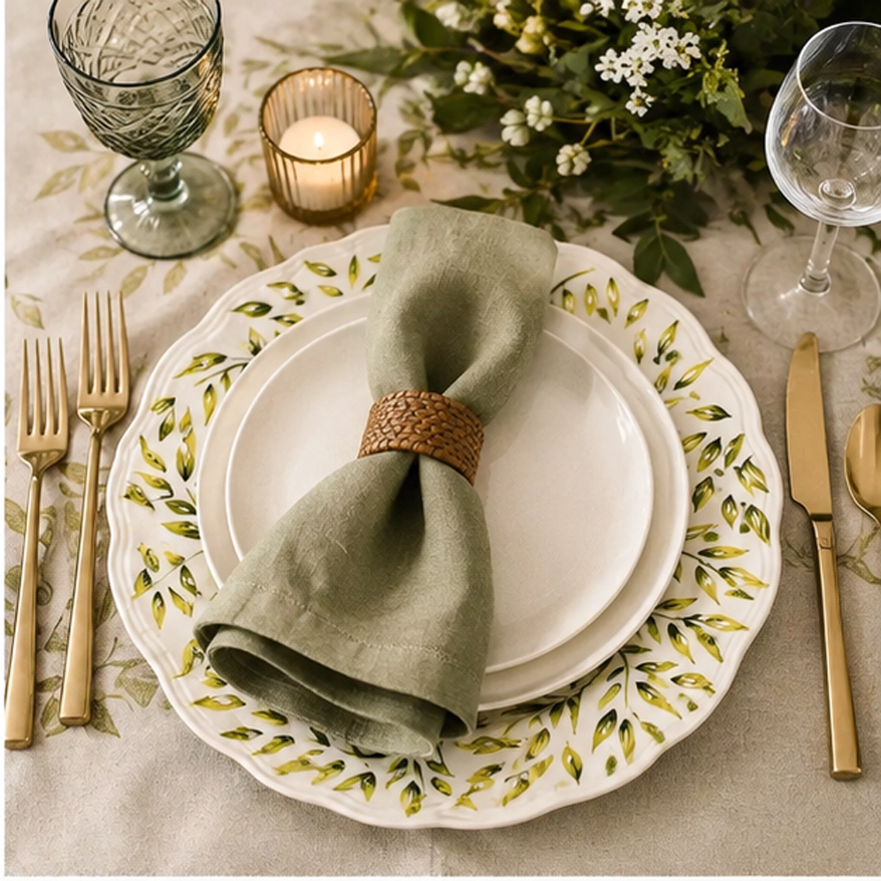 Codi falling leaf charger plate in a wedding reception tablescape