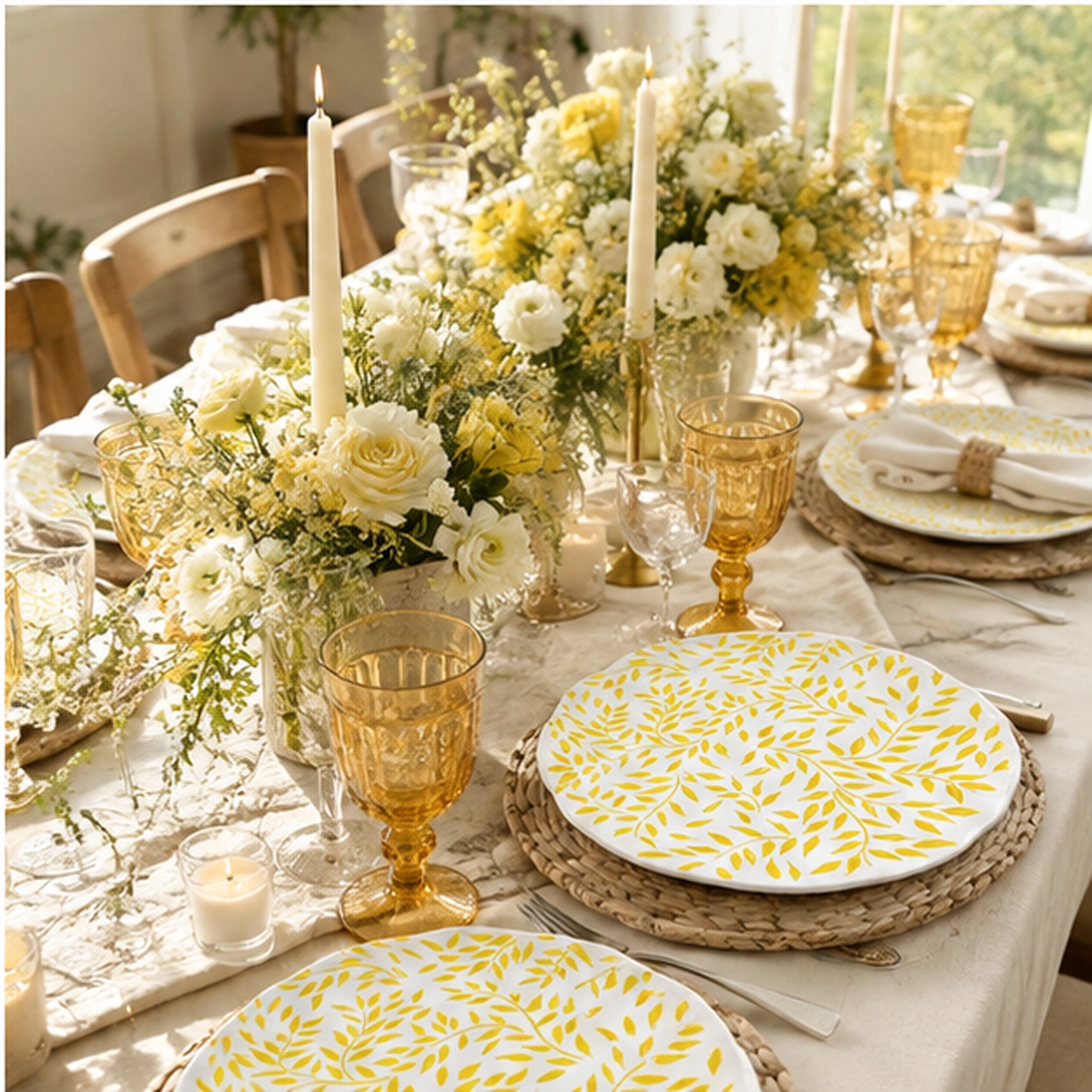 codi leaf yellow charger plate in formal event tablescape