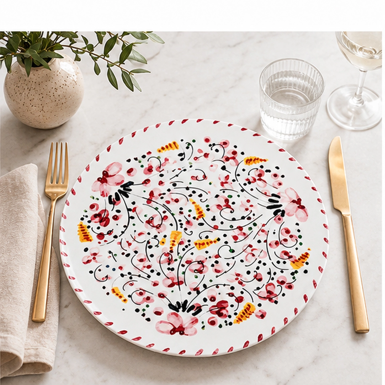 codi red charger plate in a fine dining setting