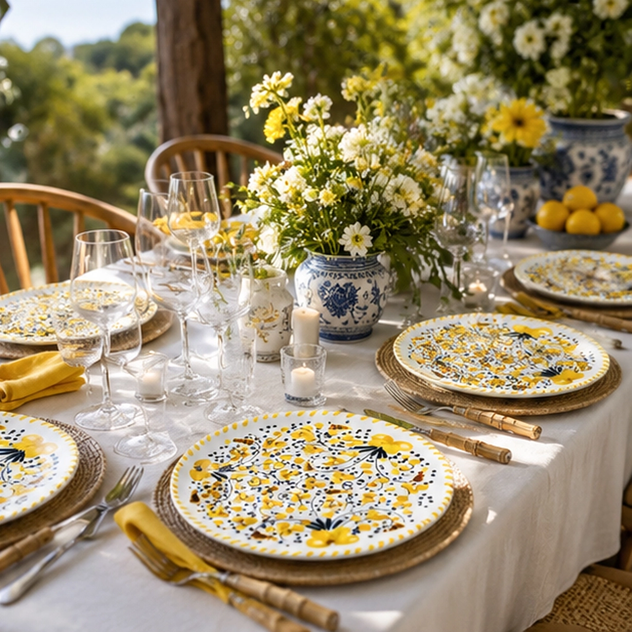 codi yellow charger plate in rustic tablescape