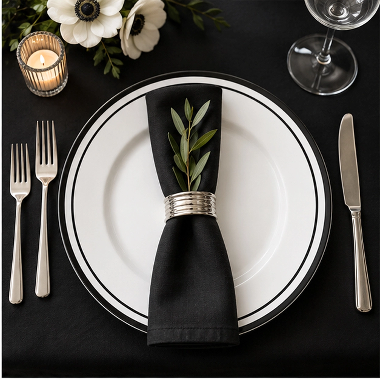 edge nero charger plate in black theme tablescape