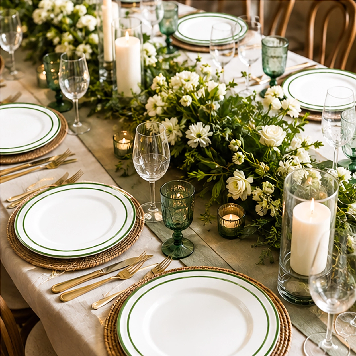 edge verde charger plate in a formal event tablescape