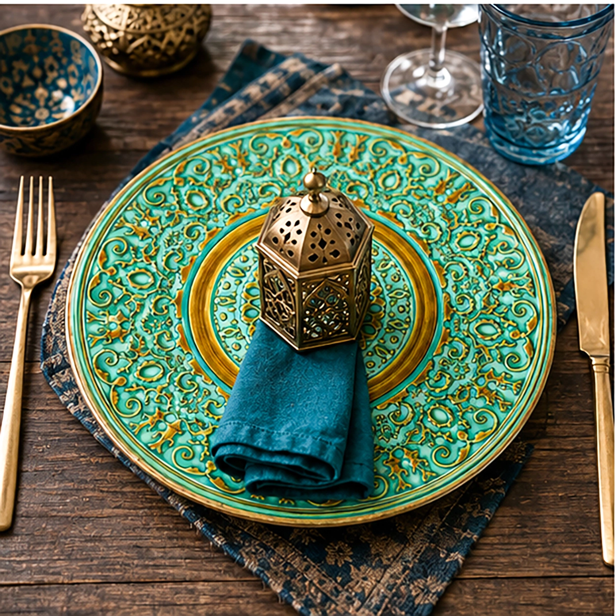 Egyptian verde charger plate in fine dining setting