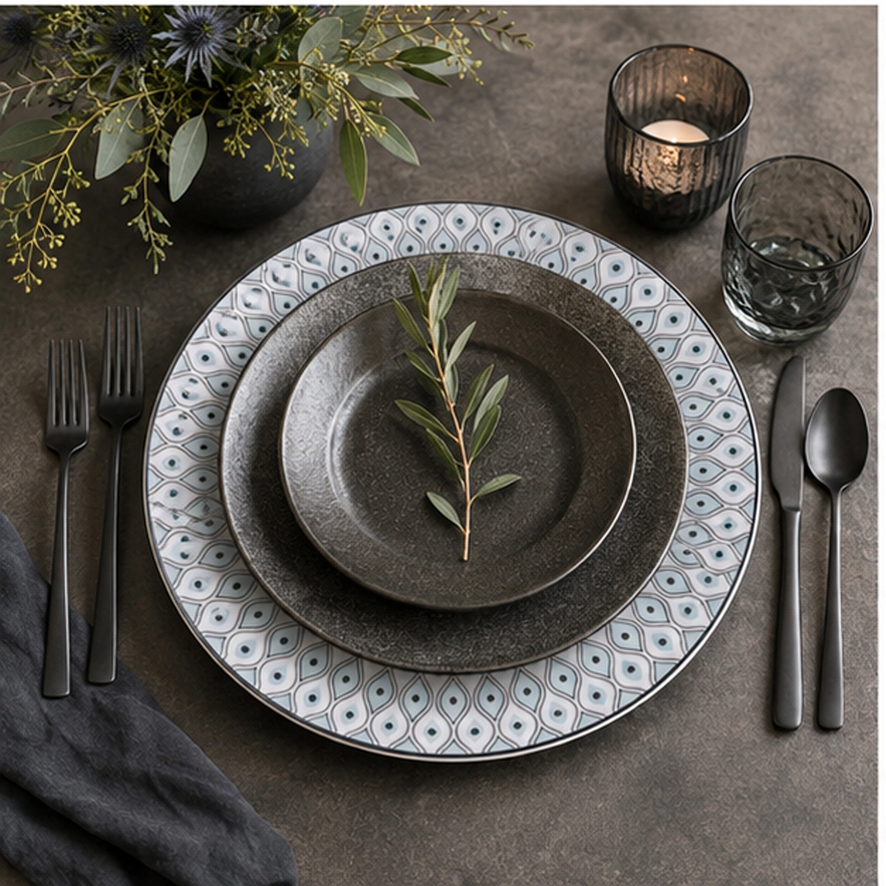 evil eye charger plate in black theme table setting
