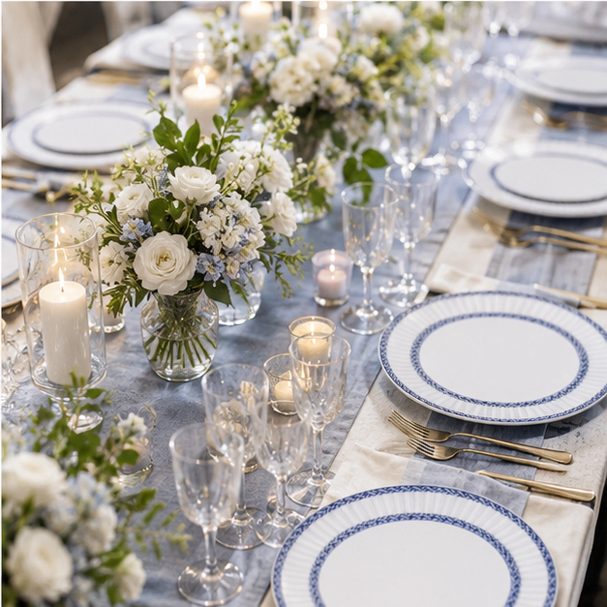 Firenze blue charger plate in formal event tablescape