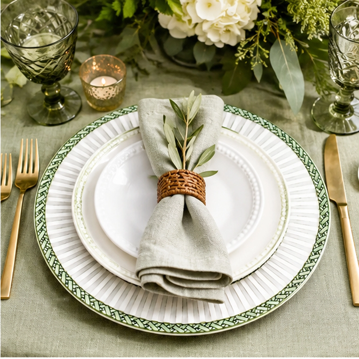 Firenze Verde charger plate in a wedding reception tablescape