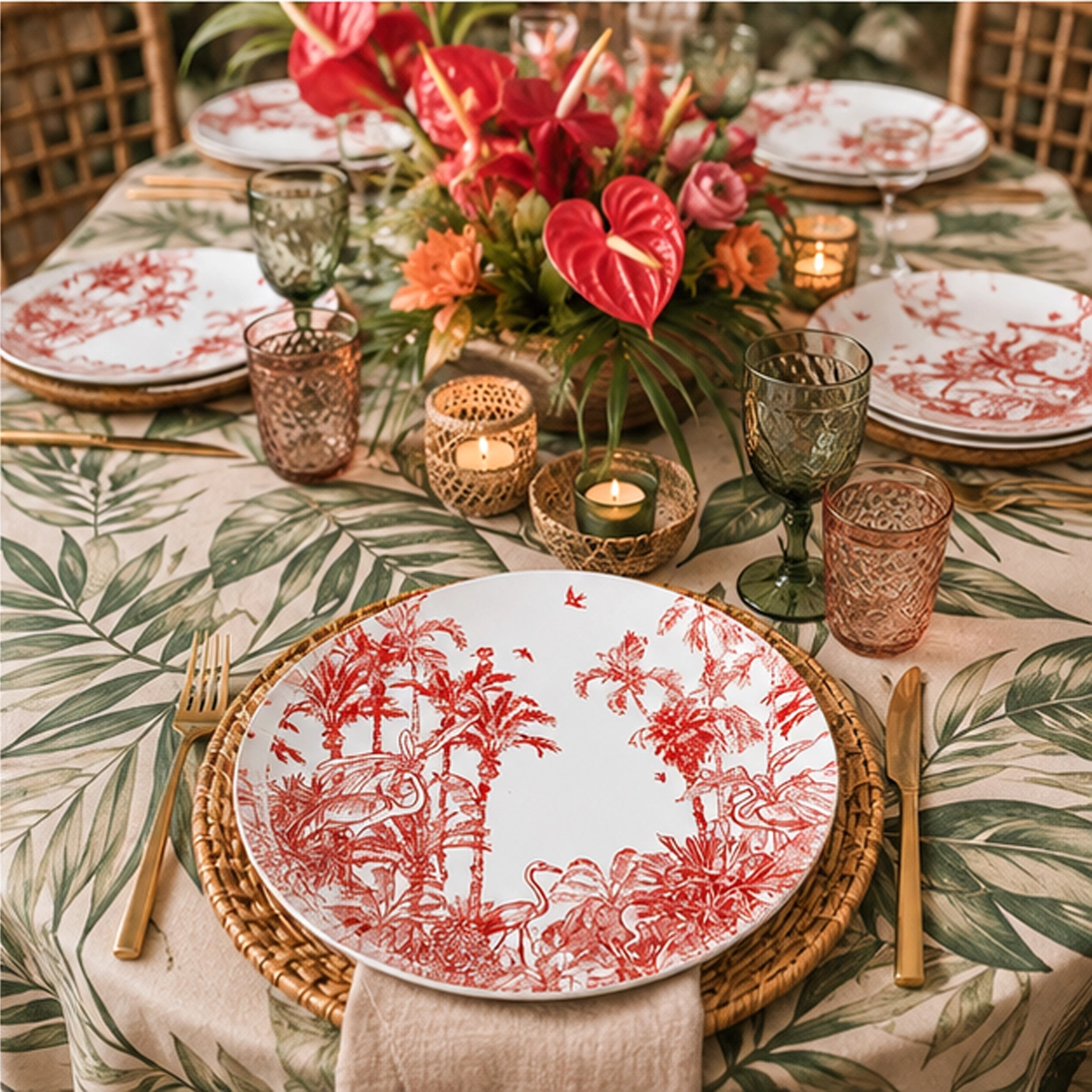 flamingo charger plate in formal event tablscape