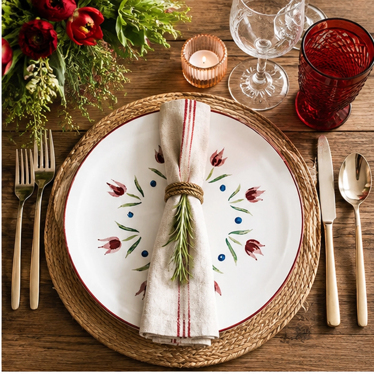 flora charger plate in an elegant table setting