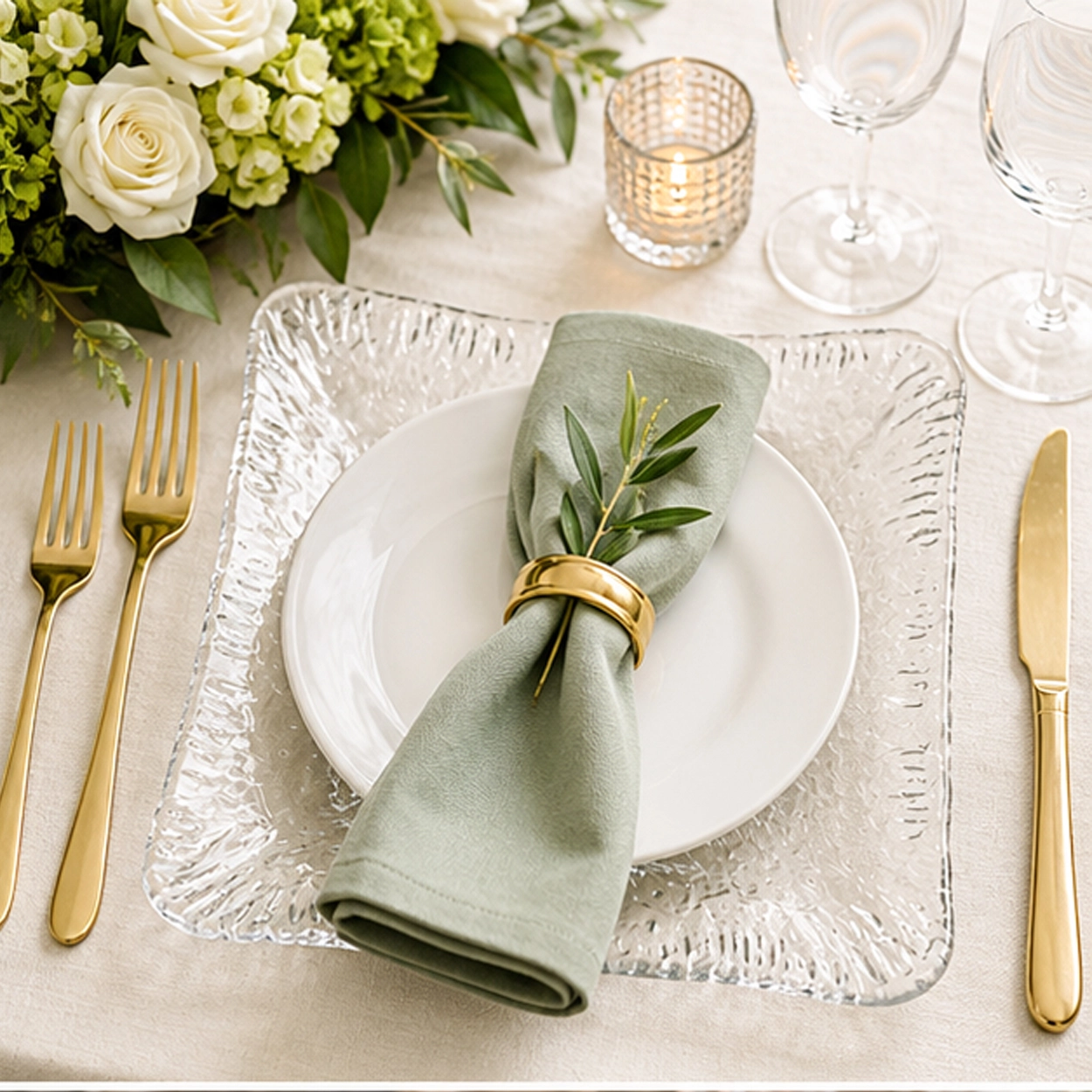 glass plate charger plate wedding reception tablescape