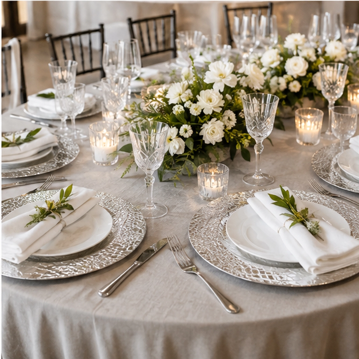 hammered charger plate in formal event tablescape