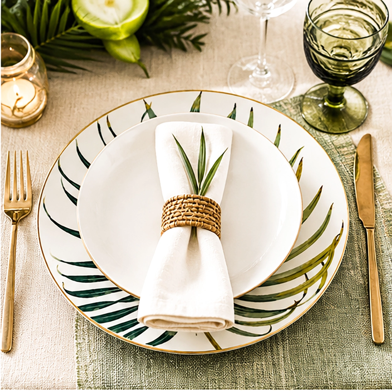 Havana charger plate in a wedding reception tablescape
