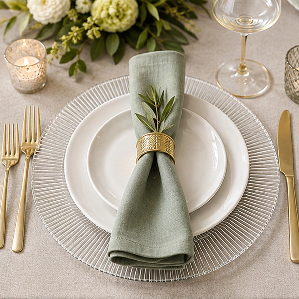 iridescent charger plate in wedding reception tablescape
