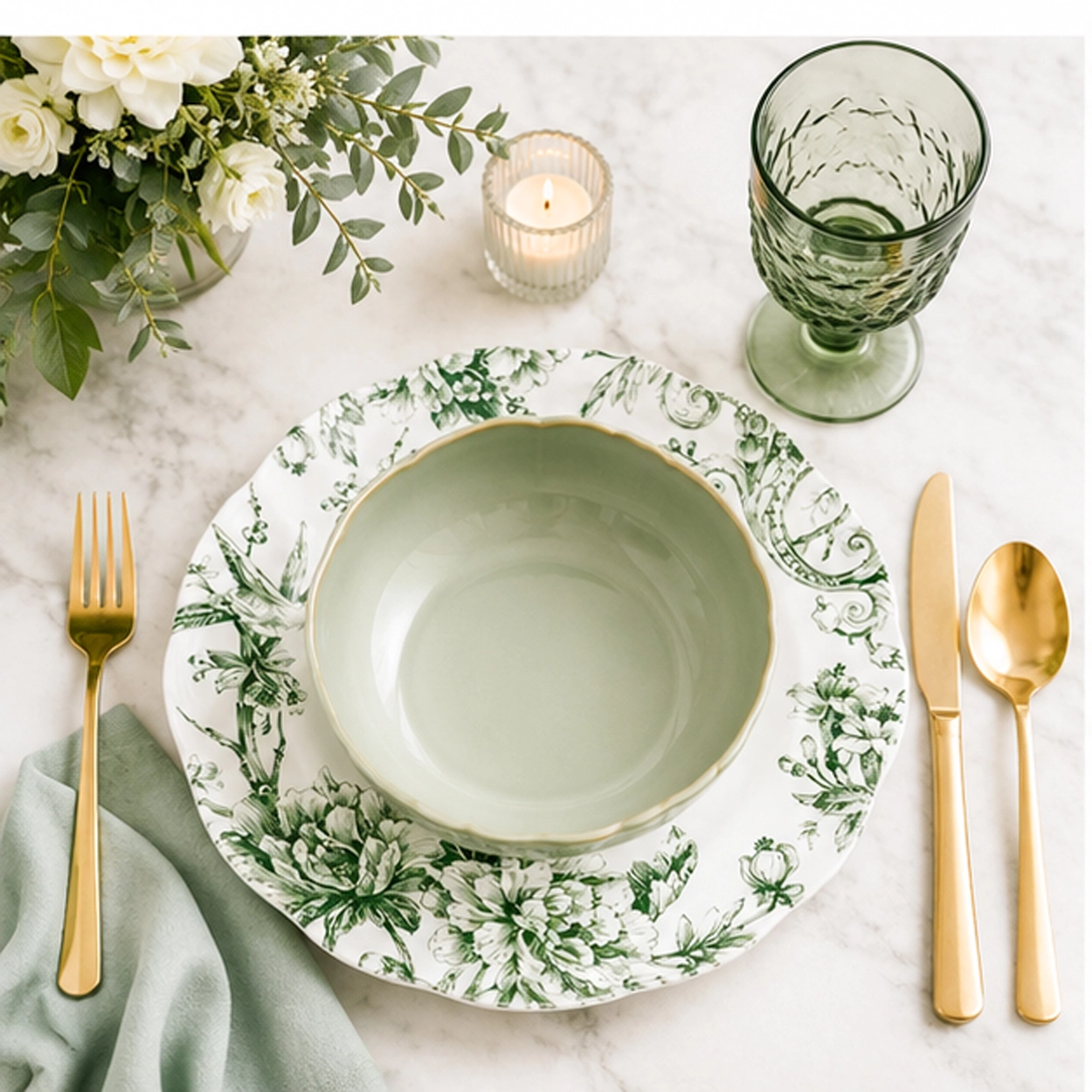 ivy verde charger plate in a fine ding setting