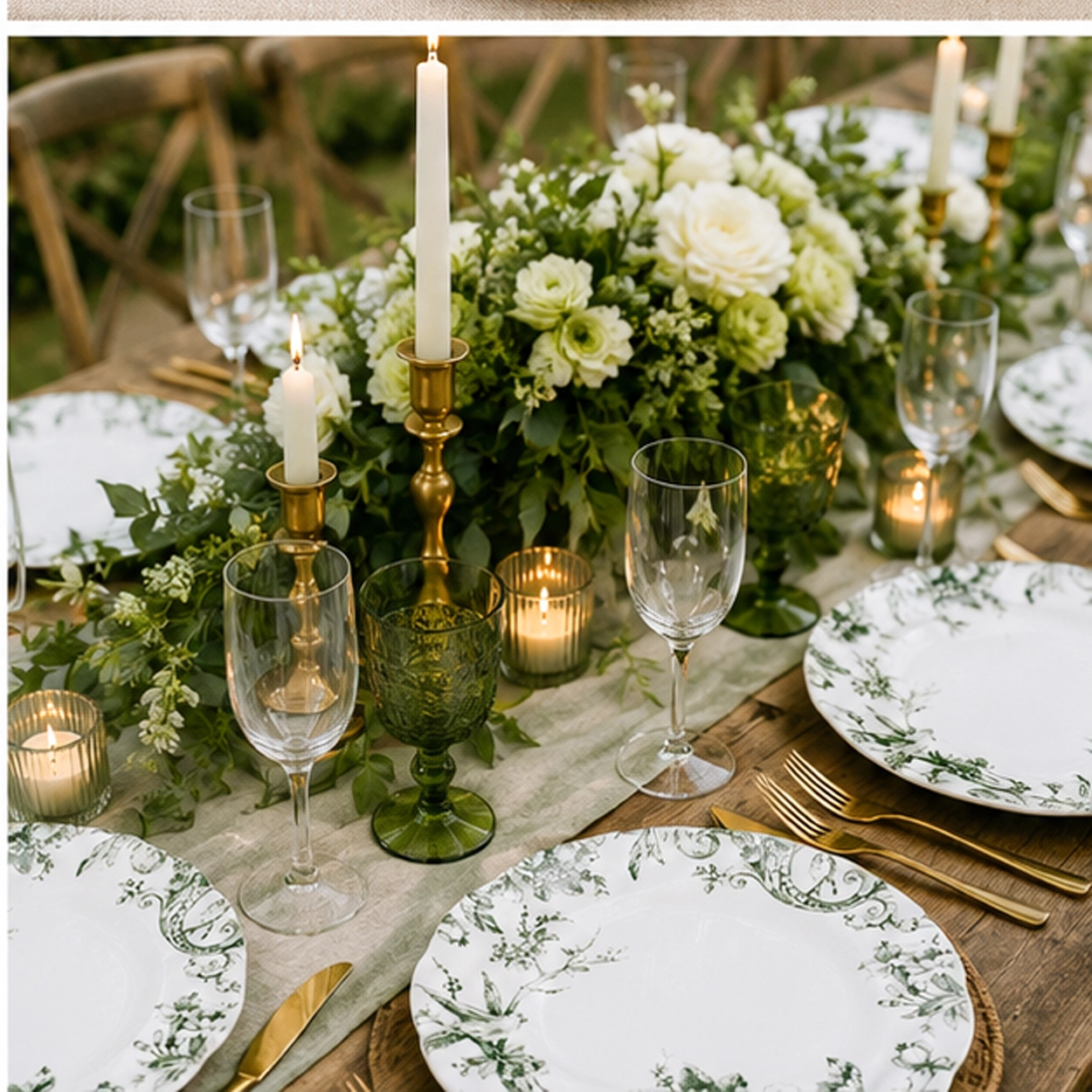 ivy verde charger plate in a formal event tablescape