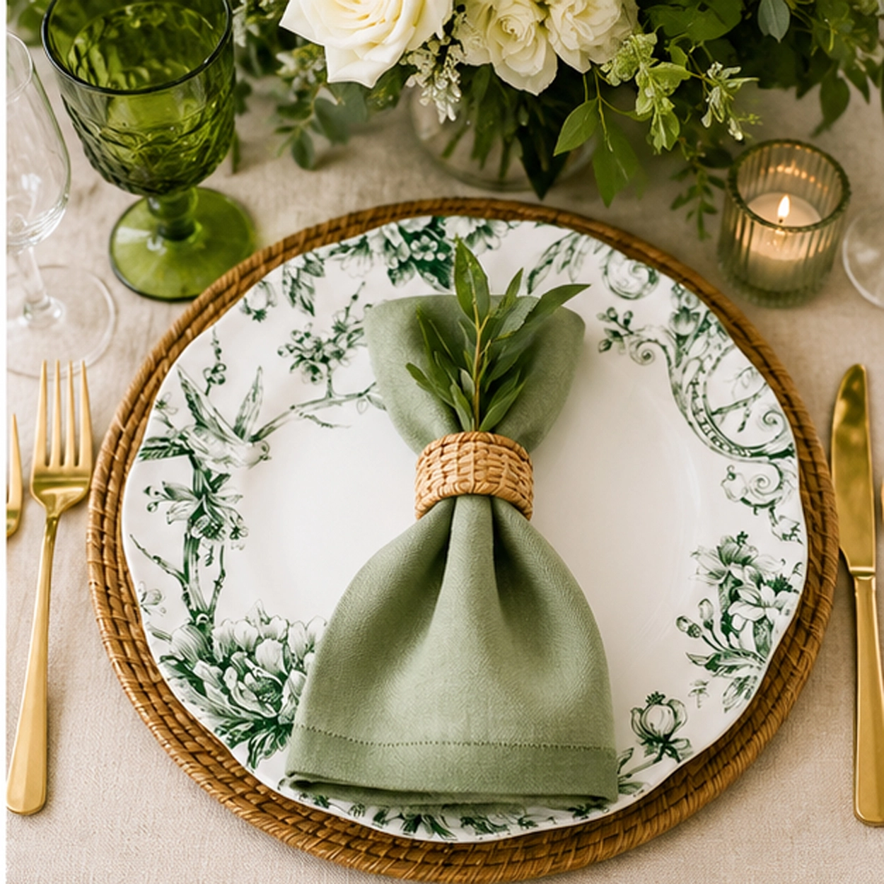 ivy verde charger plate in wedding reception tablescape