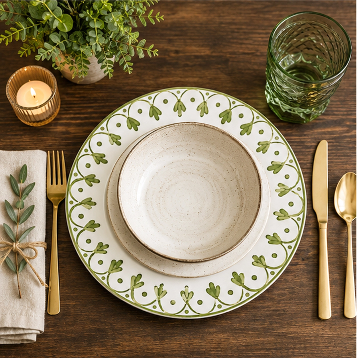 linea verde charger plate in a fine dining setting
