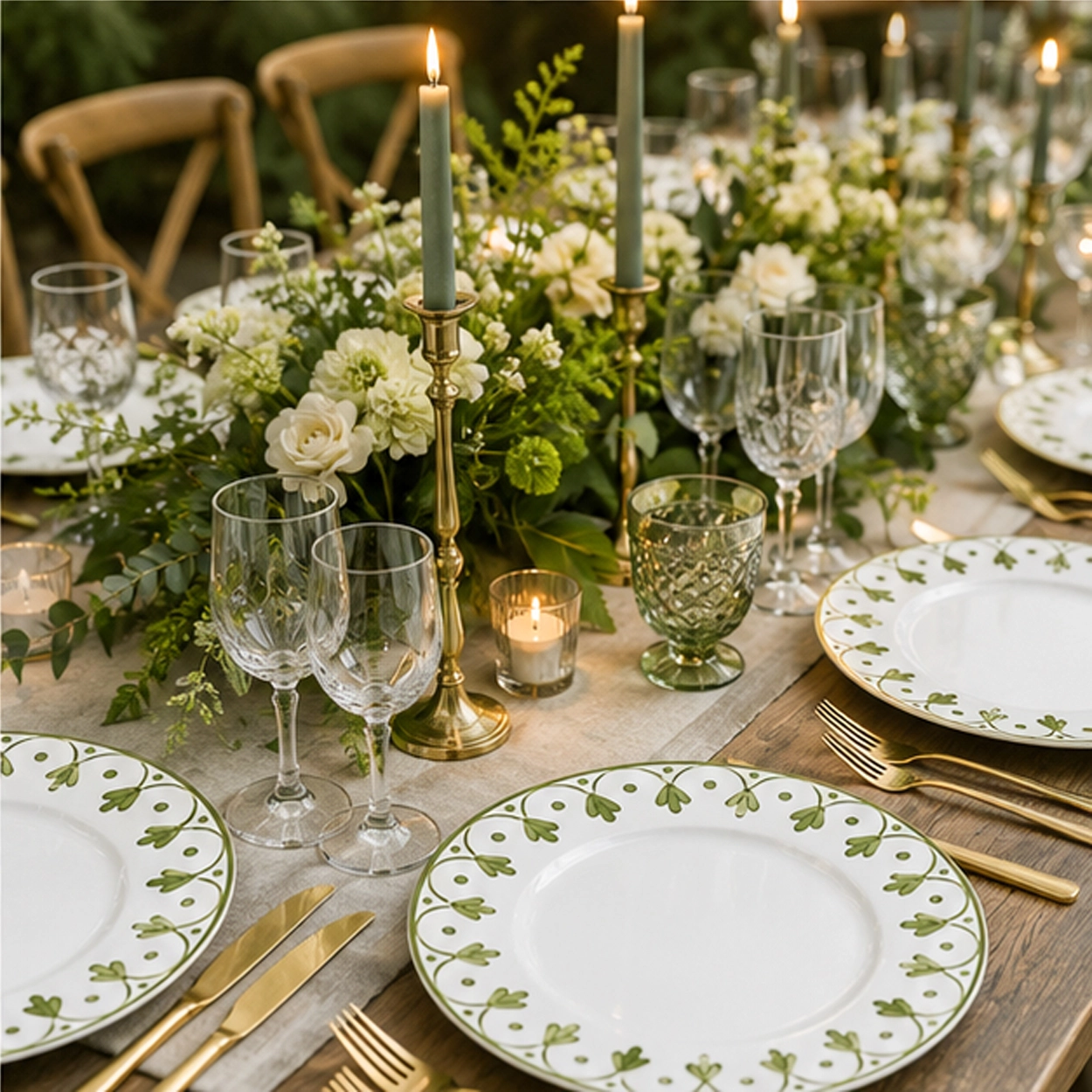 Linea verde charger plate in a formal event tablescape