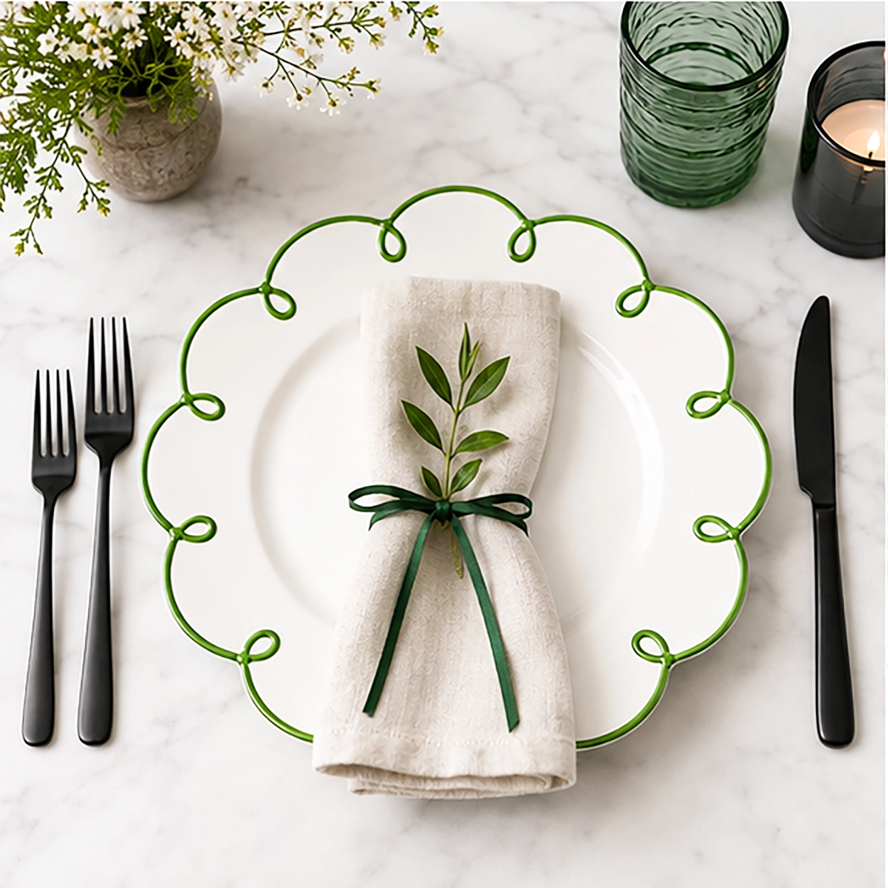 magnolia verde charger plate in fine dining setting