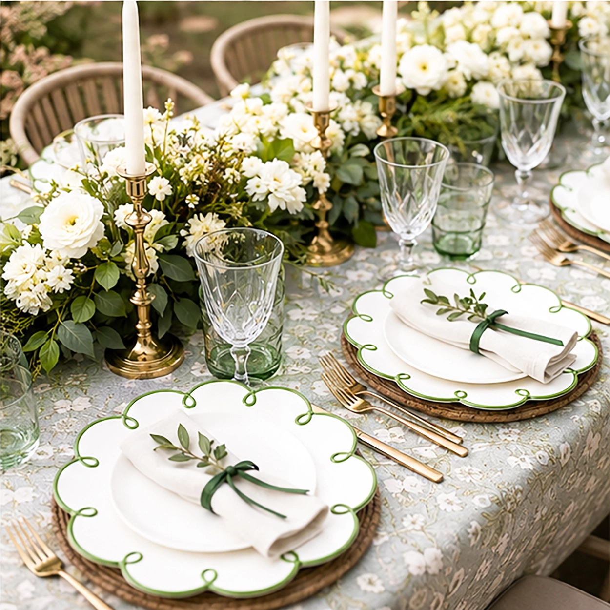 magnolia verde charger plate in a formal event tablescape