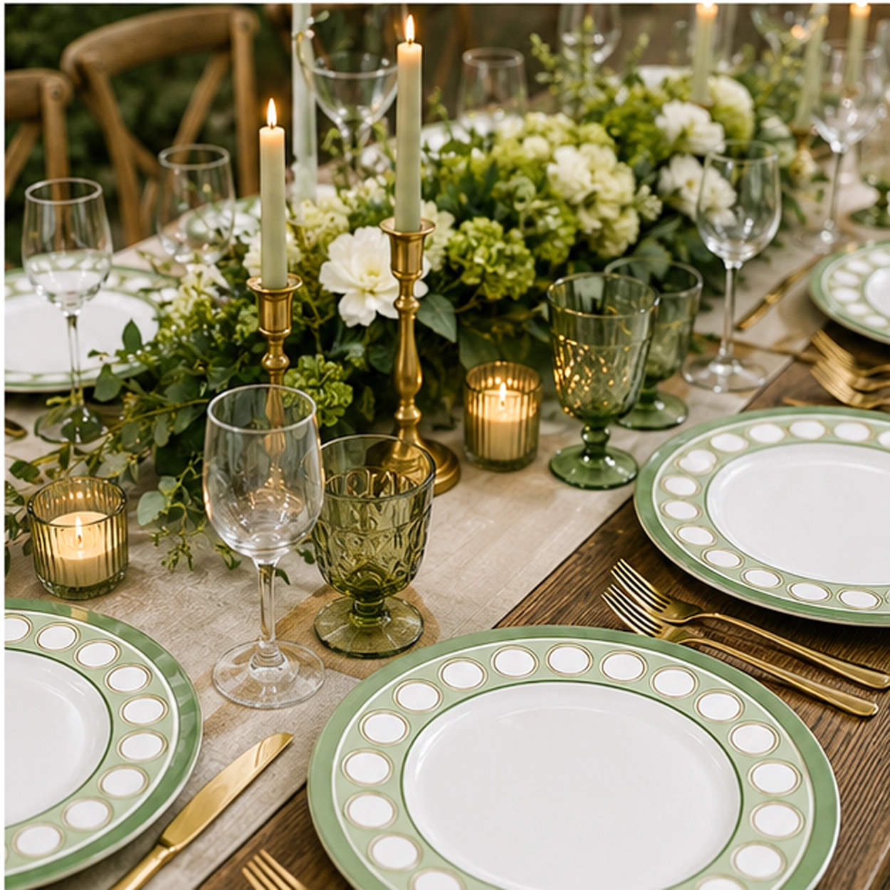 Majestic verde charger plate in a formal event tablescape