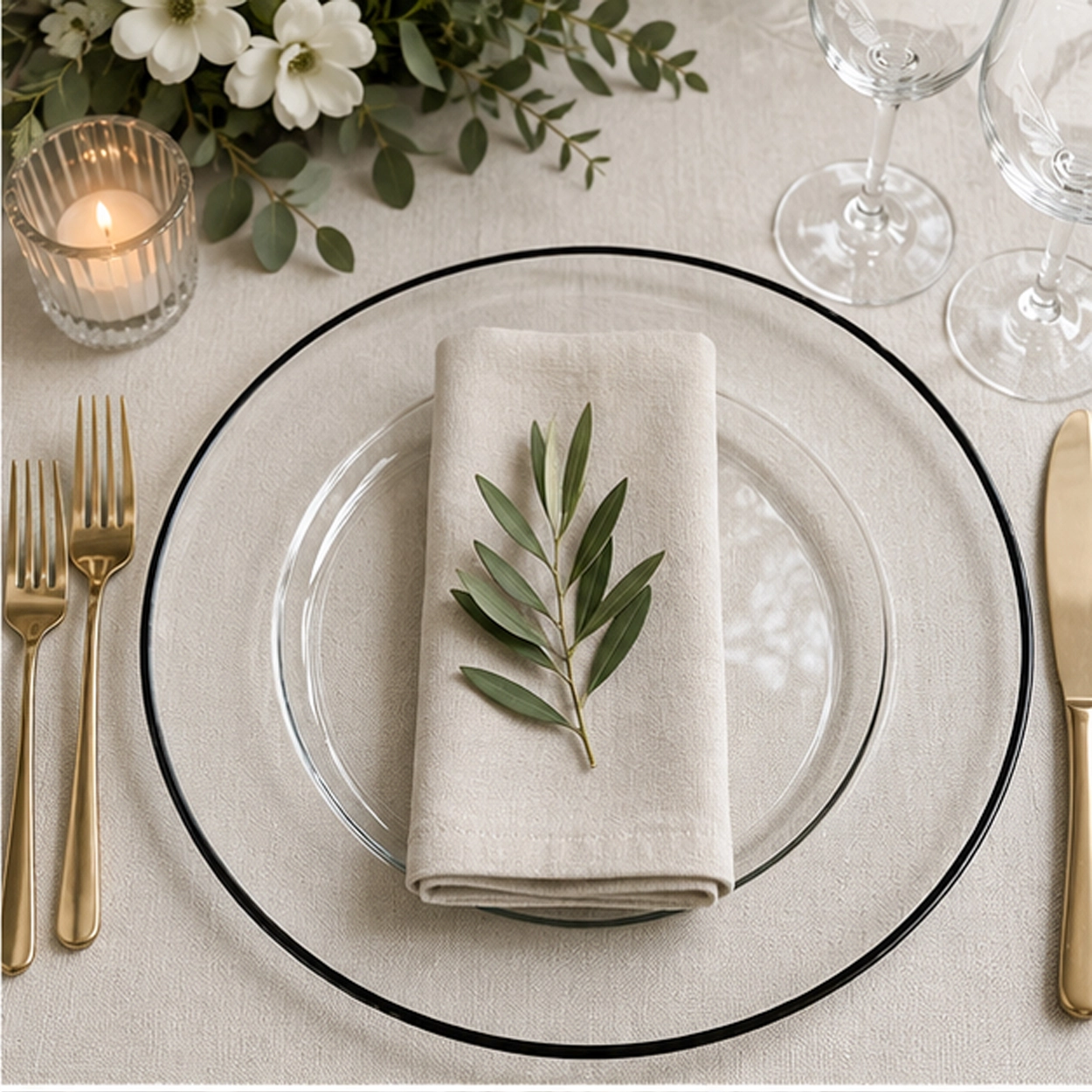 midnight rim charger plate in wedding reception tablescape