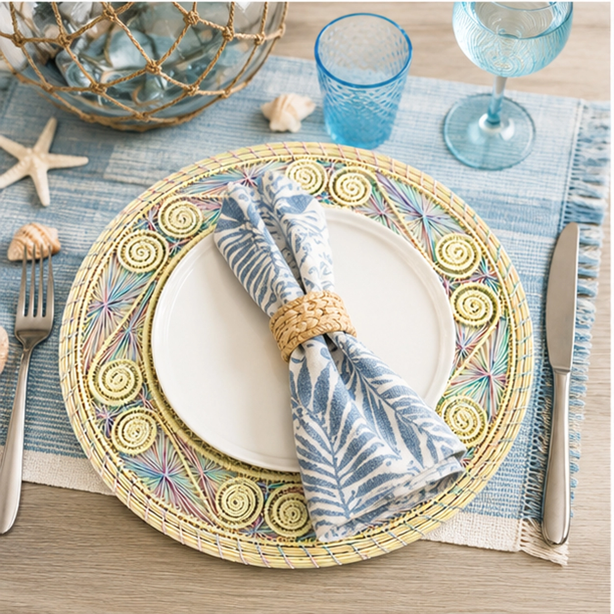 mirage pastel charger plate in fine dining setting