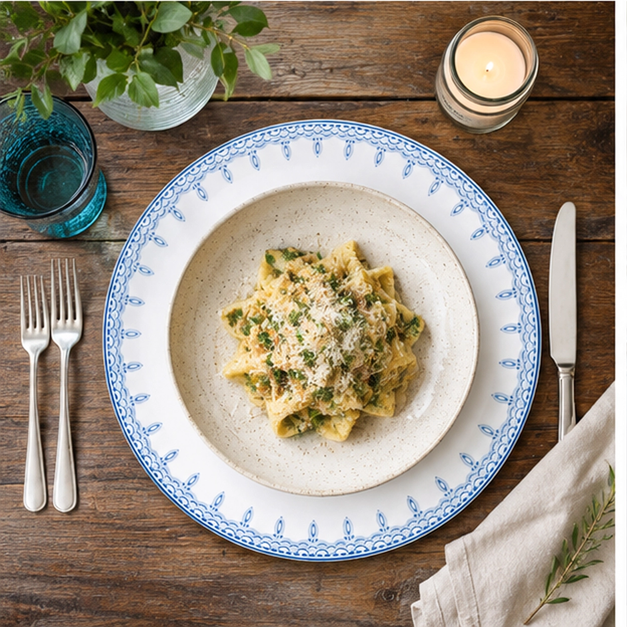 noble azure charger plate in a fine dining setting