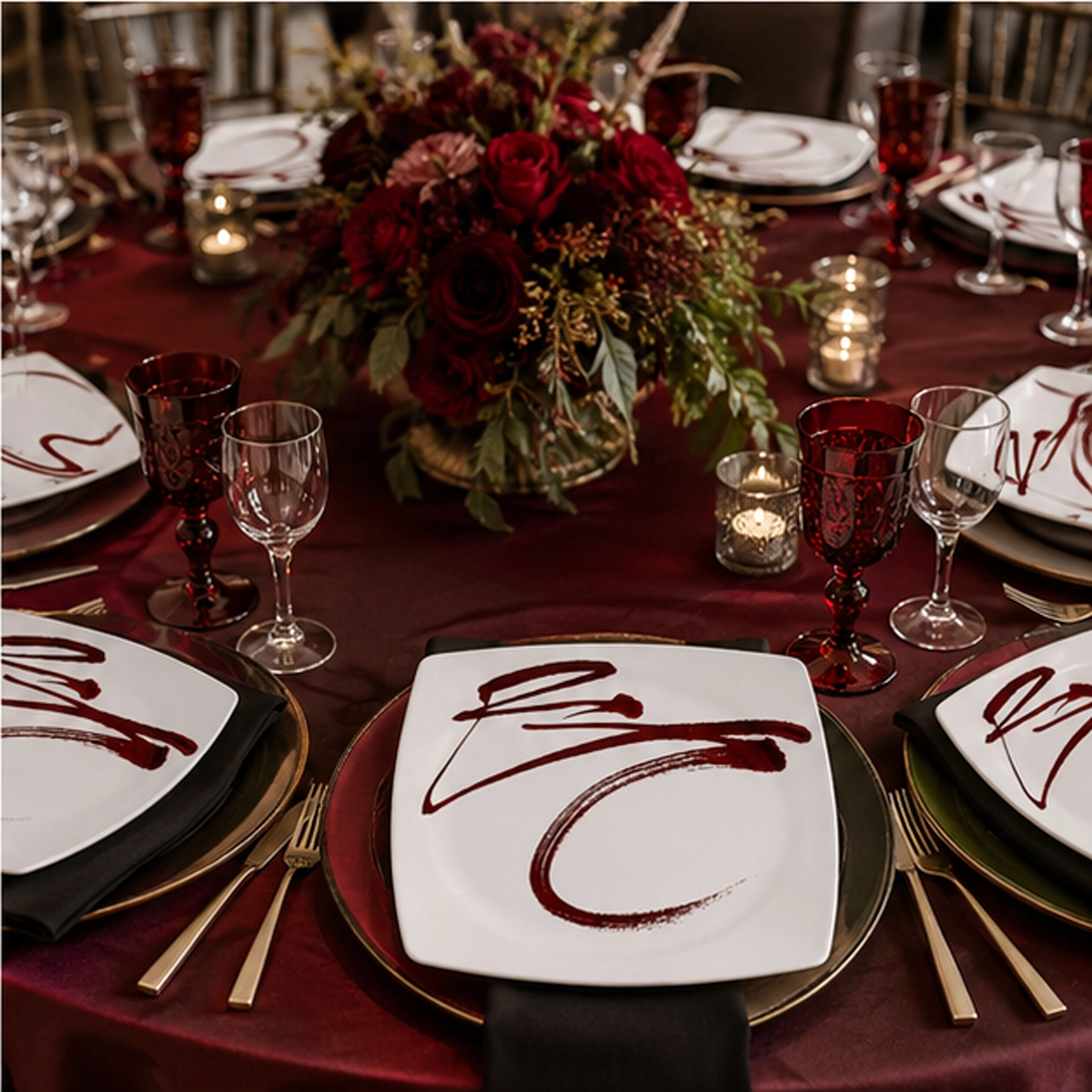 Palette charger plate in a formal event tablescape