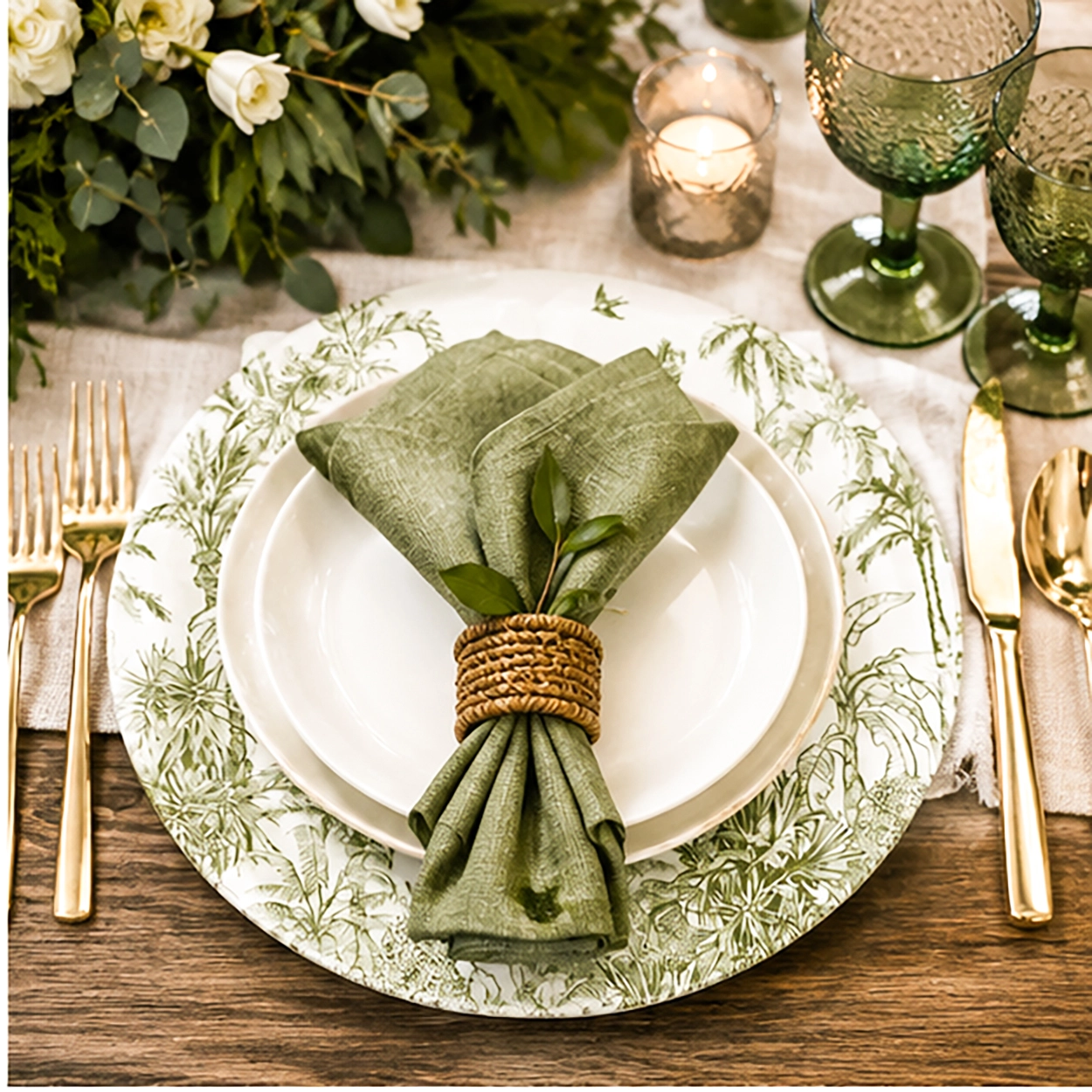 palm beach sage charger plate in a wedding reception tablescape