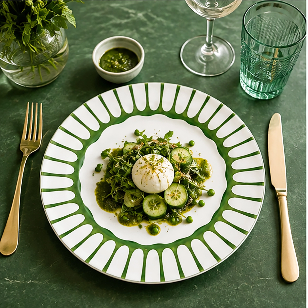 palm verde charger plate in a fine dining setting