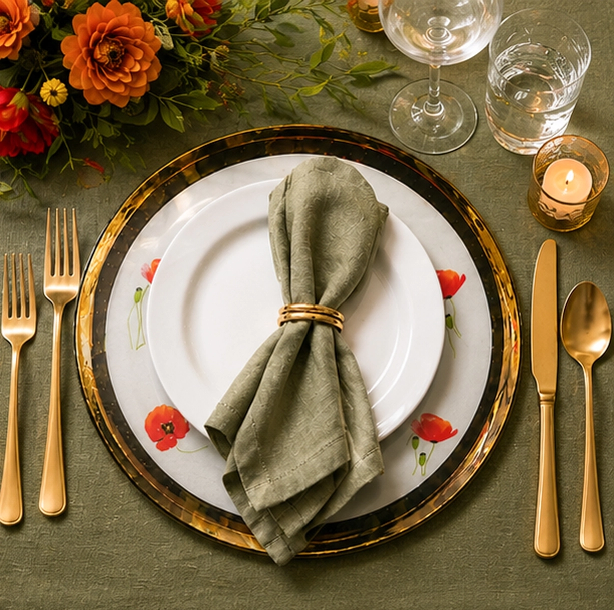 poppy charger plate in wedding reception tablescape