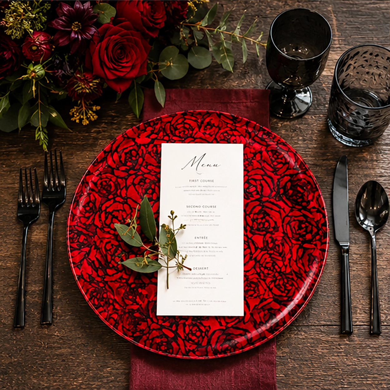 rosa charger plate in fine dining setting