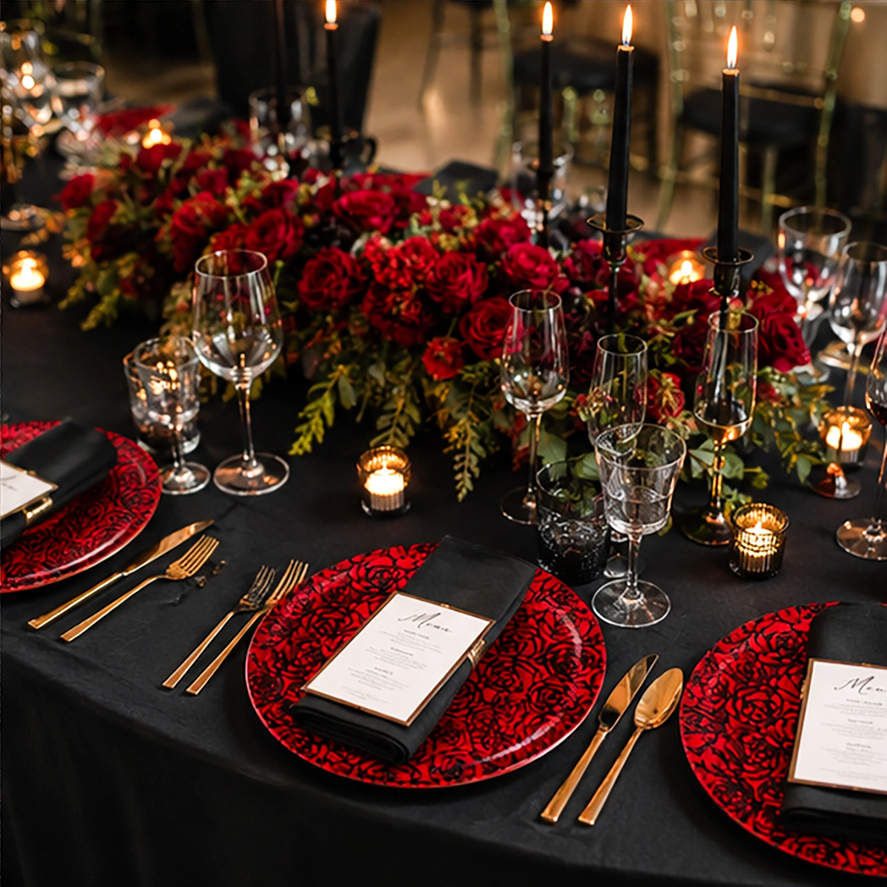 rosa charger plate in formal event tablescape