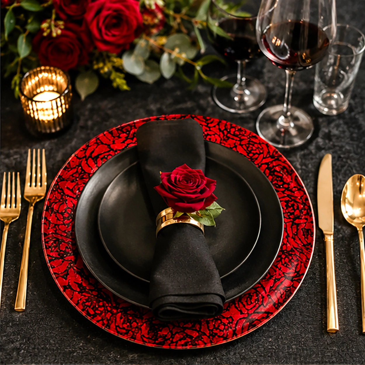 rosa charger plate in wedding reception tablescape